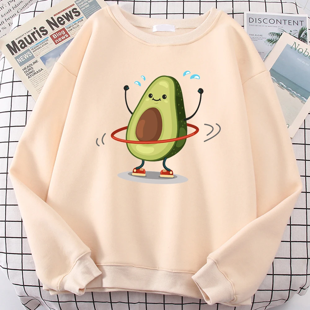 

Толстовка мужская с авокадо, Свитшот свободного покроя с круглым вырезом, худи, модная одежда в стиле оверсайз, с мультяшным рисунком, на осе...