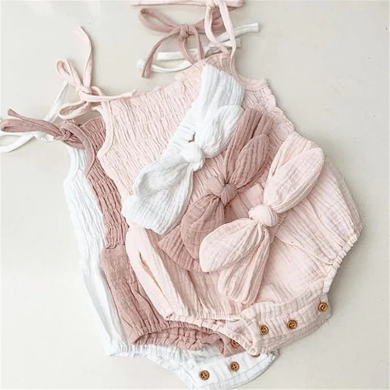 

Летняя одежда для маленьких девочек, Детский комбинезон из хлопка и льна с рукавами, детский льняной комбинезон для новорожденных, реквизит...