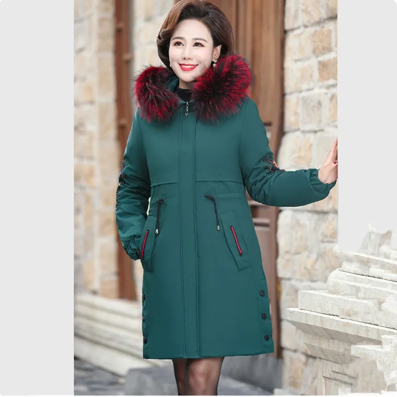 

5XL Plus size Jacket Women Hooded Down Cotton Casual Warm Winter Coat Embroidery Plus Velvet Thick Parker Outerwear