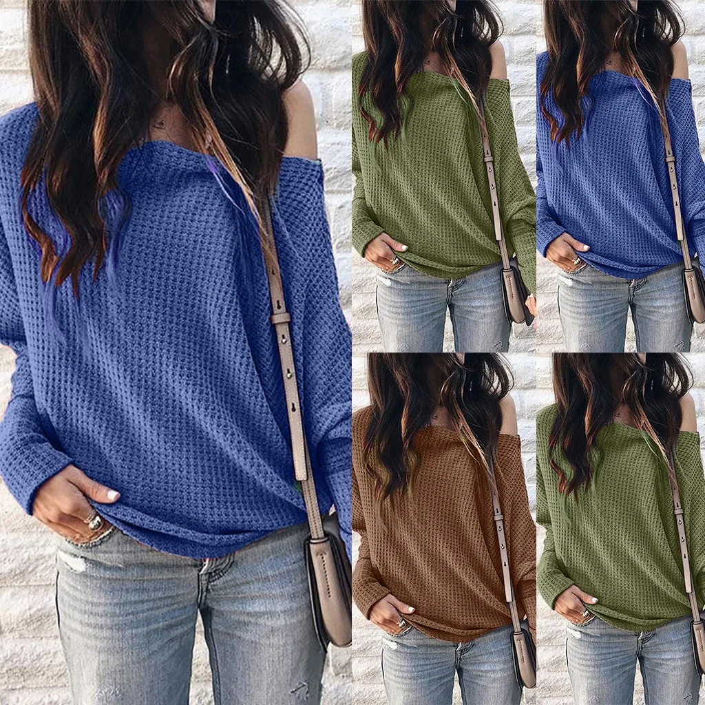Fashion Women Casual Simple Skew Collor Long Sleeve Sweater Comfort Solid Slim Top 10.7 | Женская одежда