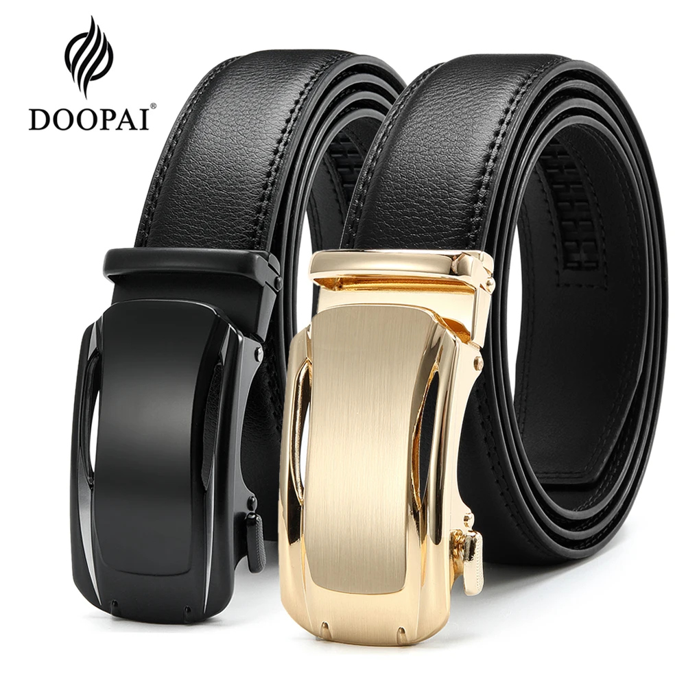 DOOPAI Genuine Leather Belts for Men Business Dress Cow Strap Pants Waistband Automatic  Adjustable Ratchet Man Belts 3.5 Width