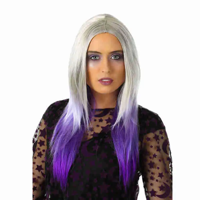 

Женский парик для косплея маленькой ведьмы, длинные фиолетовые Серебристые серые синтетические волосы для Хэллоуина, карнавального костюм...