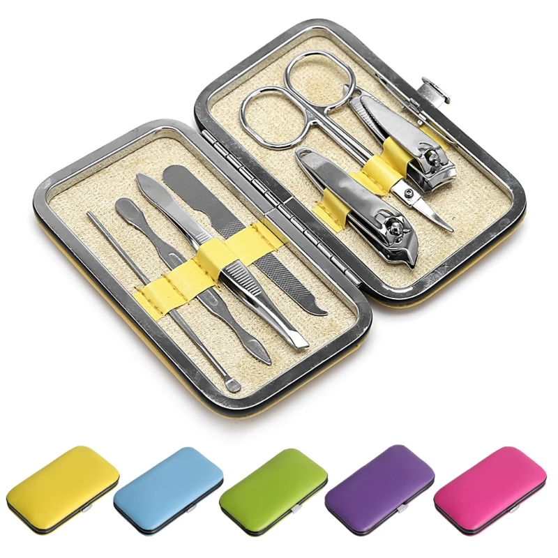 

Hot sale 7pcs Manicure Set Nail Care Clippers Scissors Travel Grooming Kits Case X7JA