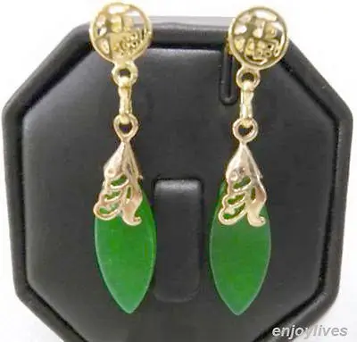 +++ Free shipping Green Jade Fortune Ellipse Yellow Gold Plated Dangle Earrings | Украшения и аксессуары