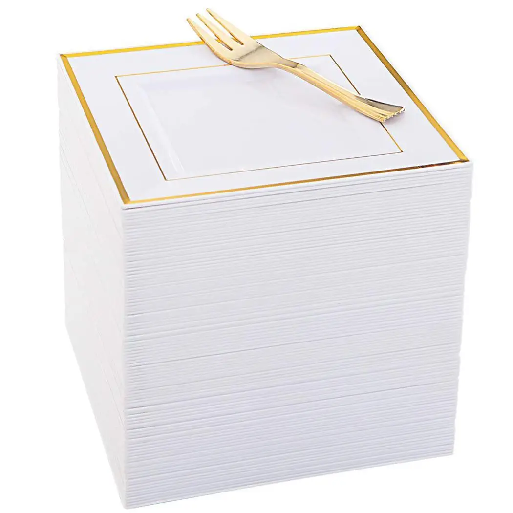 Прочная квадратная форма одноразовая пластиковая пластина с двойной полоской