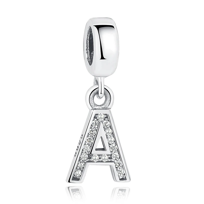 PY1154-A От A до Z, 925 пробы, серебряные бусины Alphabe, талисманы, подходят для браслетов и ожерелий Pandora, чистый кубический циркон, женские свадебные ювелирные изделия, подарок - Цвет: PY1154-A