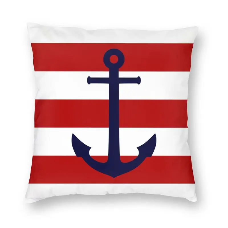 

Яркая морская темно-синяя наволочка в красную полоску с якорем, украшение, двухсторонняя наволочка с 3D-принтом, наволочка для автомобиля