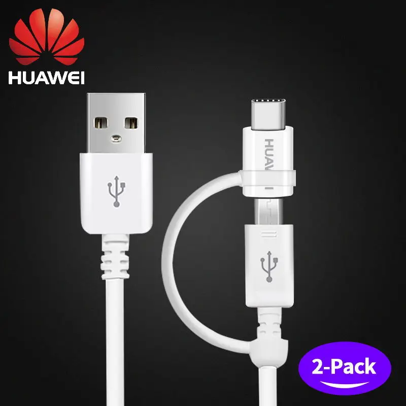 Two cable Huawei P20 дорожное зарядное устройство 2 в 1 Micro USB type C кабель 2A 1,5 M type-C зарядный кабель Mate10 Mate9 Pro Lite Honor V10 - Цвет: Two cable