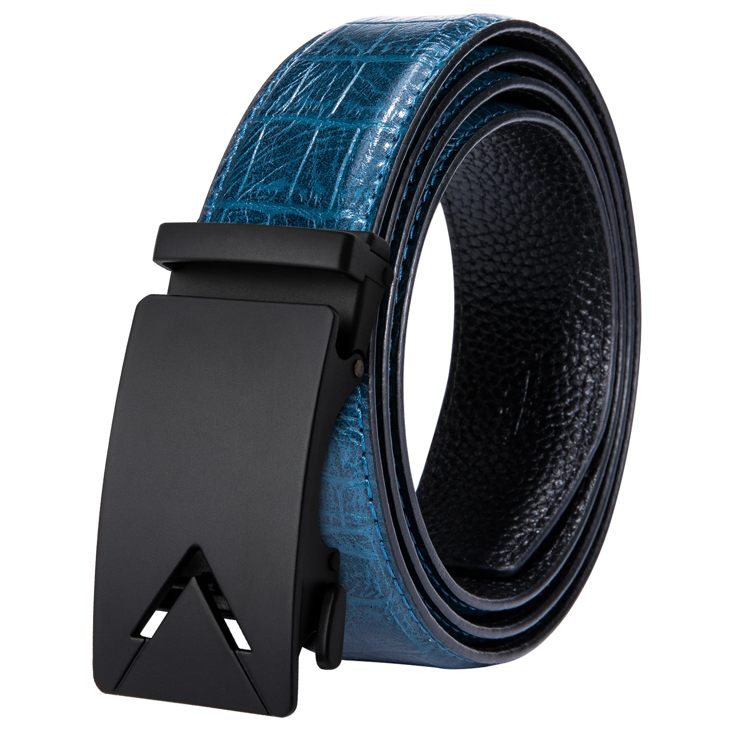 

Fashion Designer Men Automatic Buckle Leather Belt Luxury Brand Blue Crocodile Pattern Cowhide Belt 110-130cm Long DiBanGu