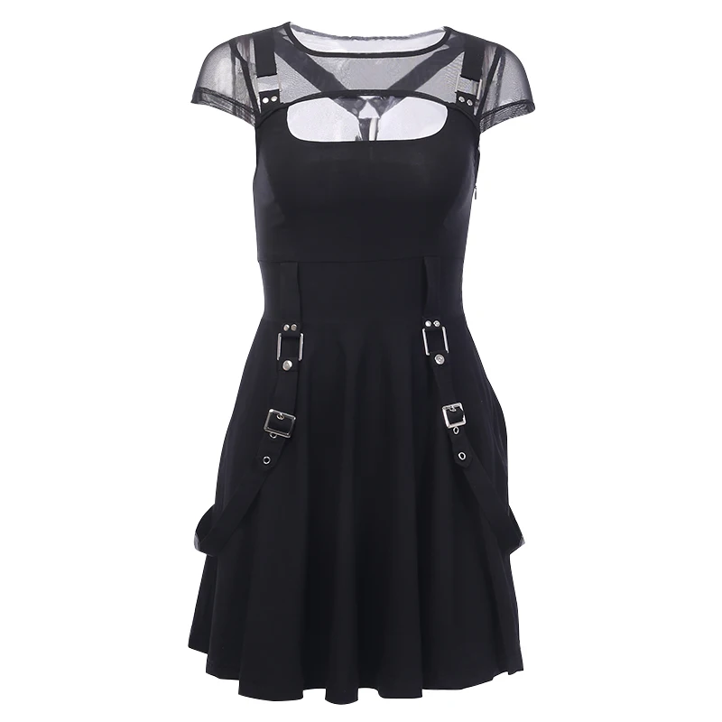 

Gothic Black Dress Sexy Mesh Harajuku Grunge Women Mini Dress Streetwear Fashion Female A-line Summer Dresses