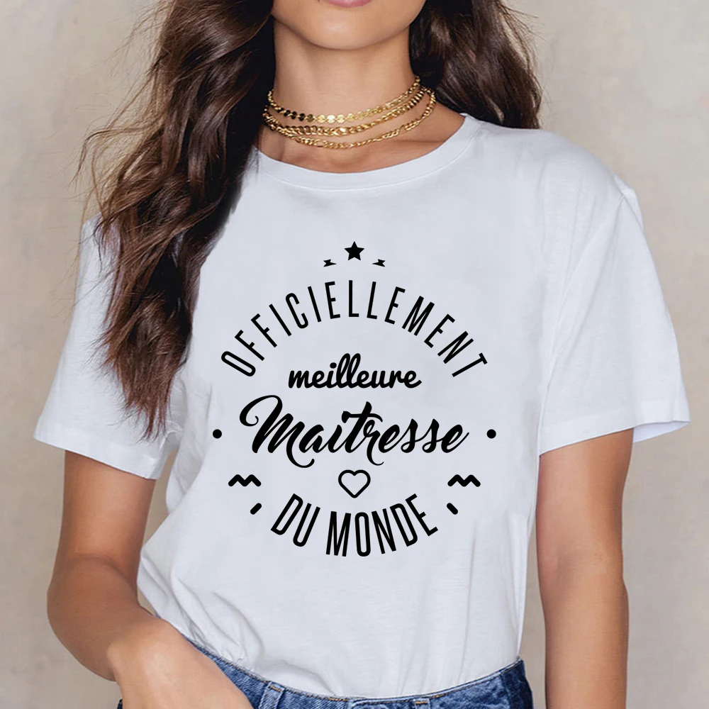

Tops T Shirt Women Meilleure Maitresse Du Monde O-Neck Vintage Short Female Shirt