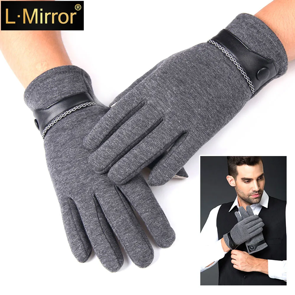 

L.Mirror 1Pair Men Touch Screen Phone Fleece Windproof Gloves Winter Warm Wear