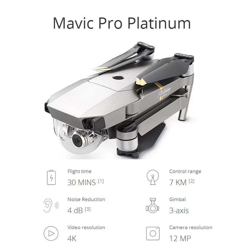 Портативный дрон DJI Mavic Pro Platinum сочетание повышенной прочности и более тихого