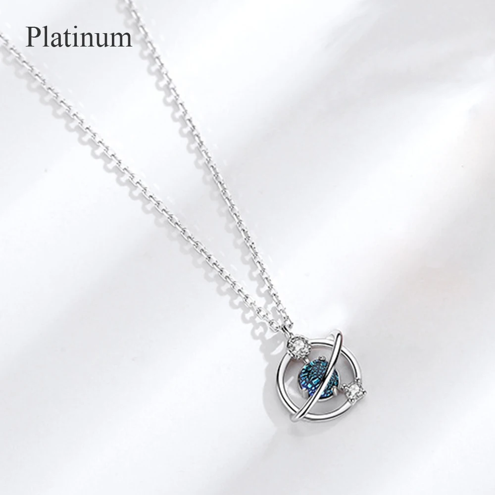 

Beadsnice Fantasy Universe Planet Necklace Female 925 Sterling Silver Creative Blue Glass Crystal Clavicle Chain Gift ID 41139