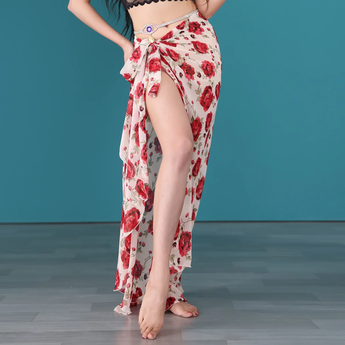 

Women Long Daisy Skirt For Belly Dancing Chiffon Floral Wrap Skirts Belly Dance Practice Costume Suits Beginner Lesson Wear