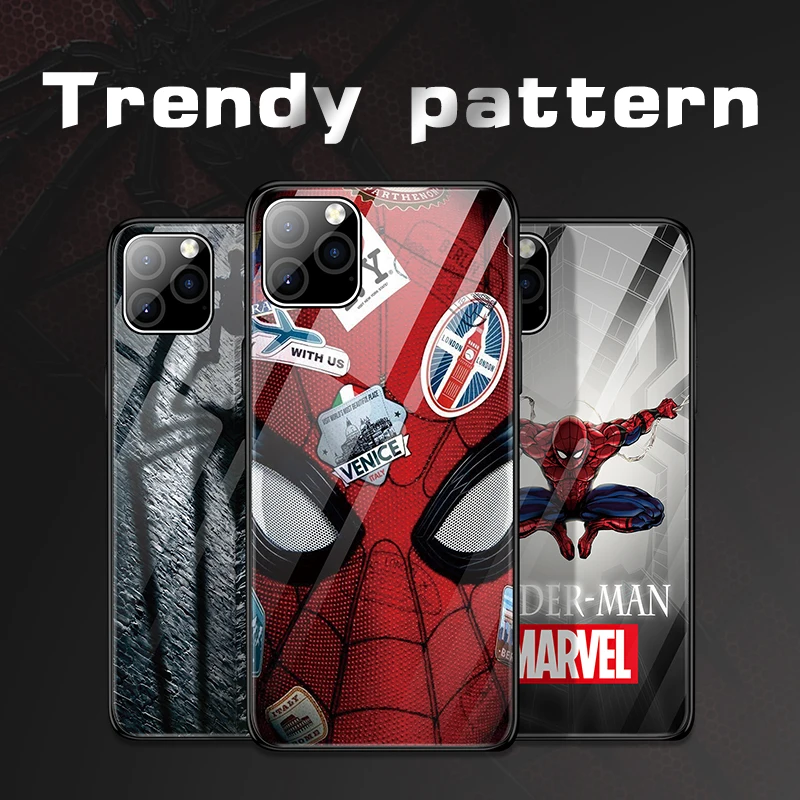 Чехол из закаленного стекла для телефона Marvel с человеком-пауком для iPhone 11 Pro Max XSmax XR XS X 8 7 6s 6 Plus, роскошный защитный чехол