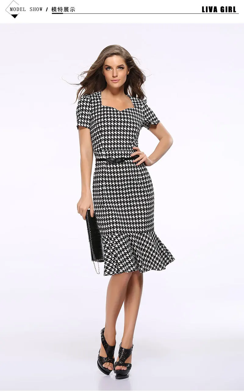 Женское элегантное платье для похудения летнее в ломаную клетку офисное женщин
