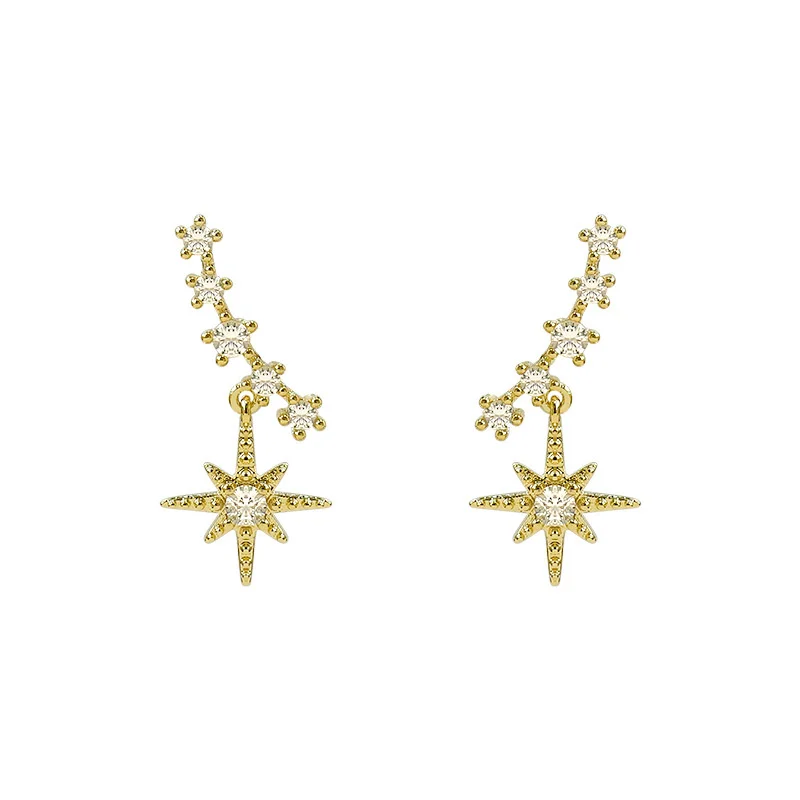 

925 silver needle micro Set Earrings French personality lucky diamond eight Star Earrings simple fashion earrings for women