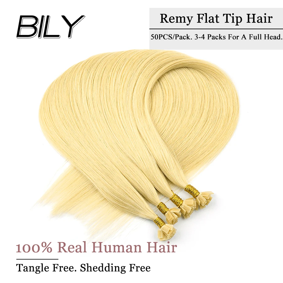 

BILY Flat Tip Human Fusion Hair 100% Real Remy Pre Bonded Hair Keratin Capsules Silky Straight Extension Salon Quality 24" 1g/s