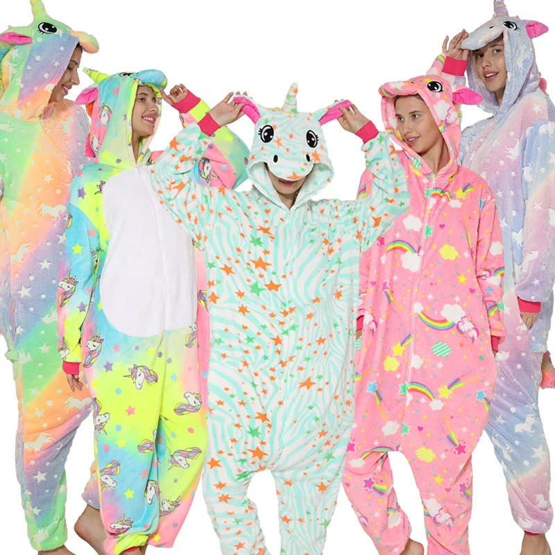 

Кигуруми Единорог Onsie женская пижама зимняя панда Стич комбинезон для взрослых мультфильм животных пижамы Косплей Плюшевые пижамы комбине...