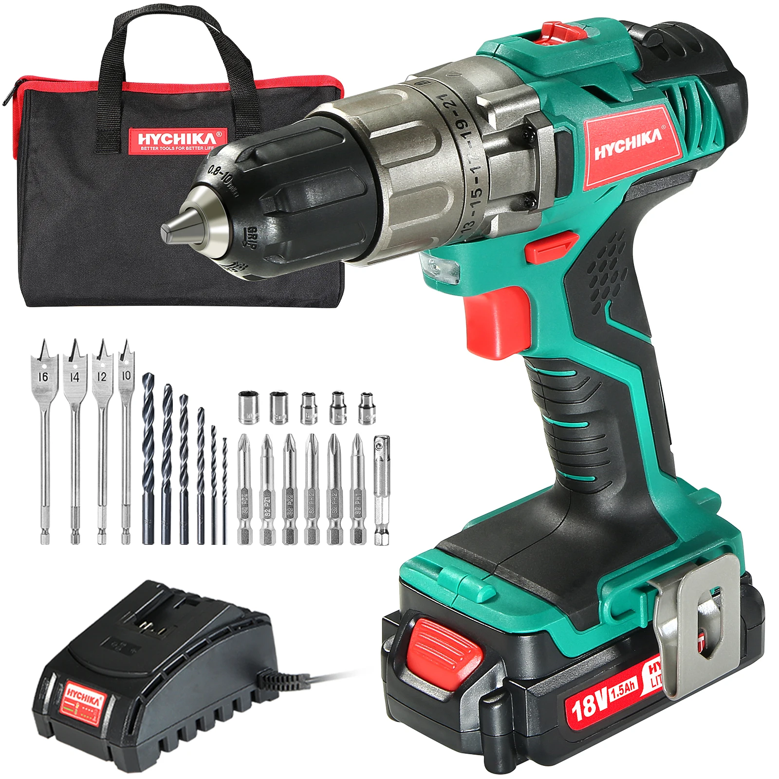 

HYCHIKA 12V 18V 20V Double Speed Electric Drill Cordless Hand Drill Mini Electric Screwdriver Rechargable Lithium Battery Drill