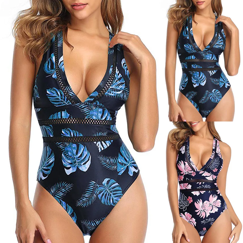 Женская пляжная одежда женское Бандажное бикини с чашками пуш-ап Цельный