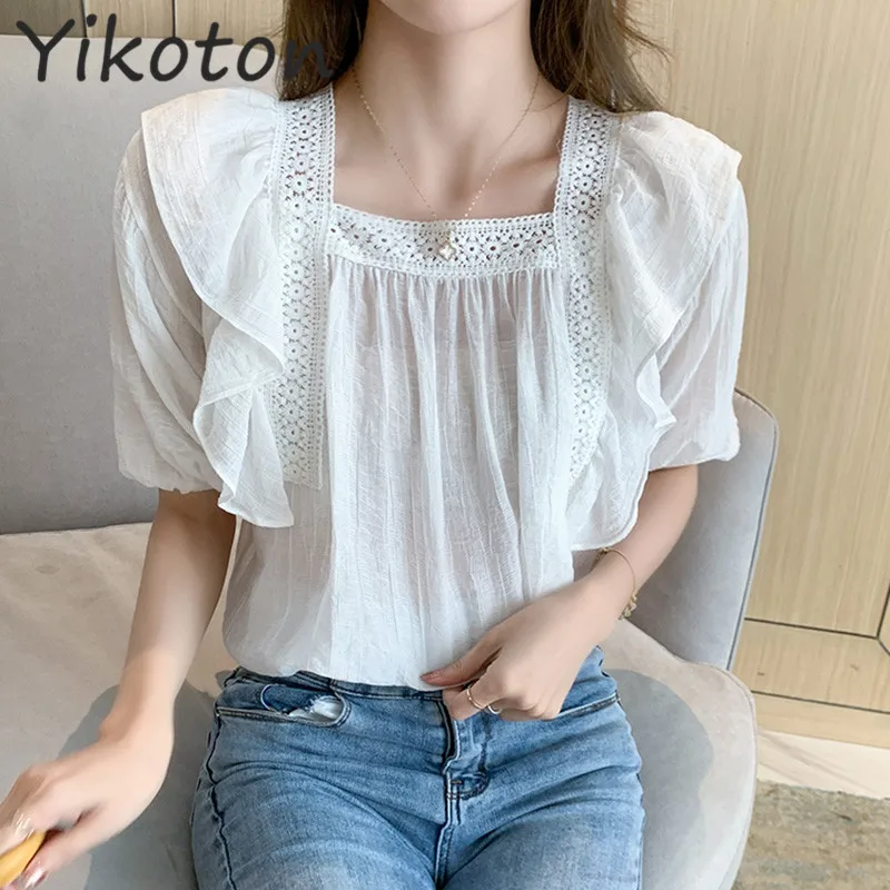

2021 Summer Blouse Shirt Fashion Short Sleeve Elegant Work Wear Chiffon Casual Pink Shirts Tops Japan Korean Style Plus Size