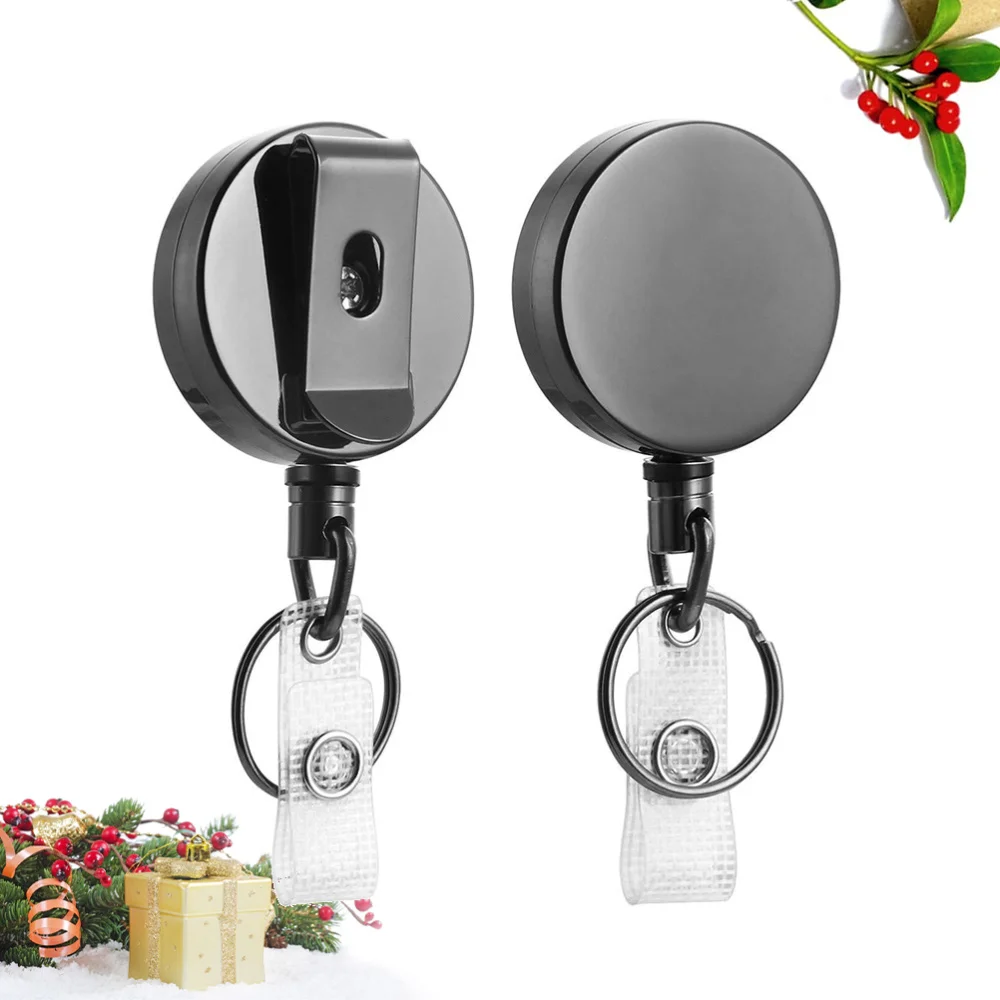 

2pcs Retractable Metal Badge Clips with PVC Straps for ID Cards Badge Holders Name Tags Work Badges Accessories (Black)