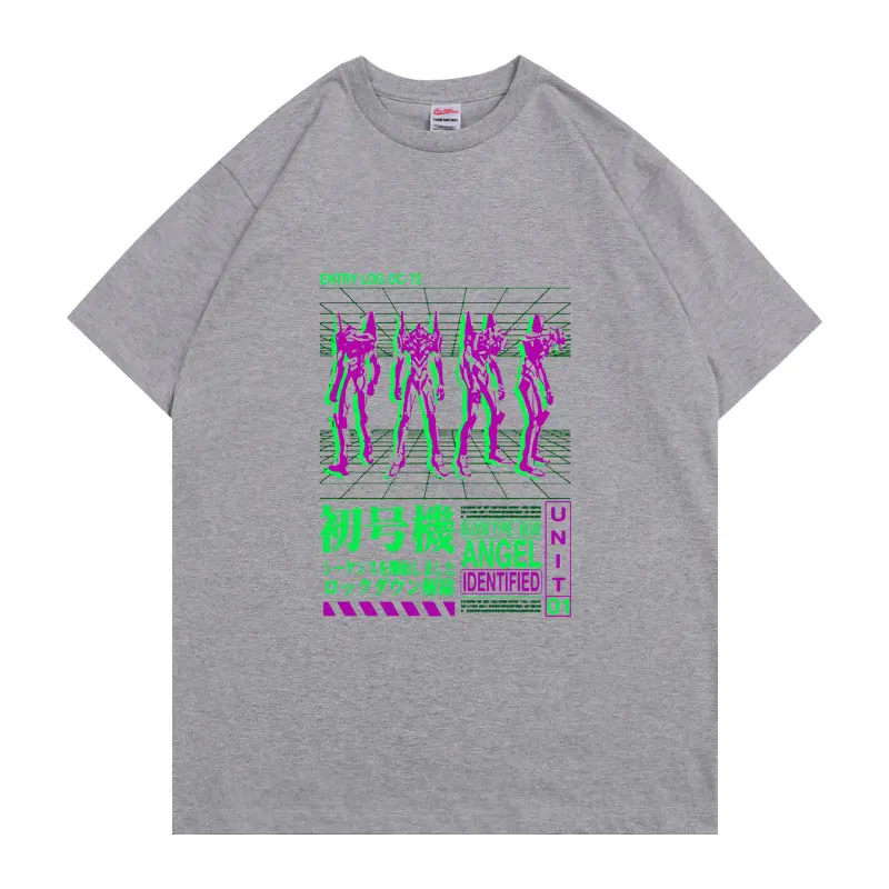 

2021 New Japan Anime Printing Men T-shirt Ayanami Rei Ikari Shinji Asuka Langley Soryu Summer Round Neck T-shirt Men Fashion Tee