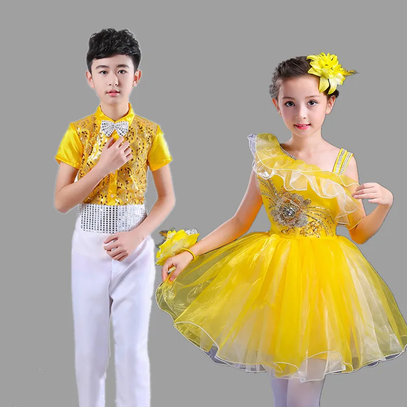 Boy girl jazz dance Latin costume children princess fluffy skirt student catwalk show dress |
