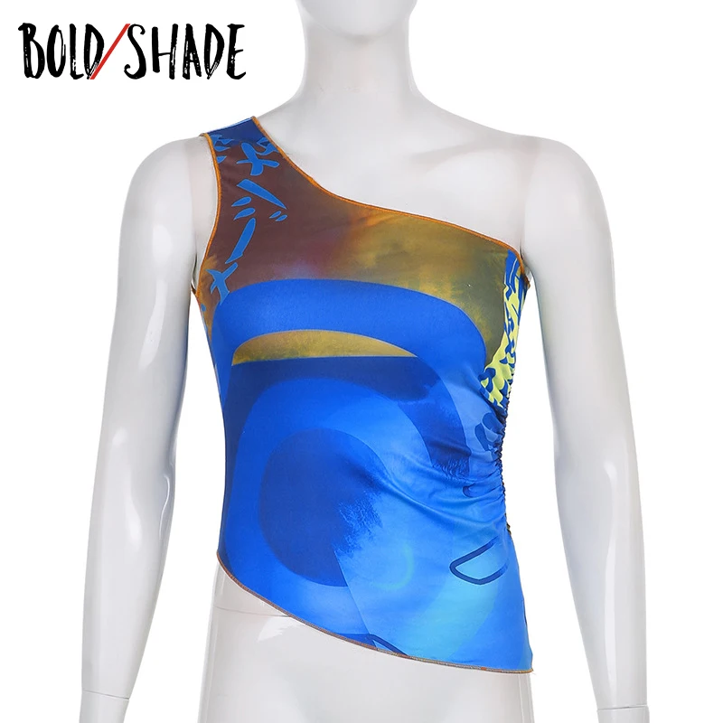 

Bold Shade Harajuku E-girl Asymmetric Tank Tops Patchwork Graphic Print Indie Aesthetic Fashion Women Tanks Y2K Style New Tanks