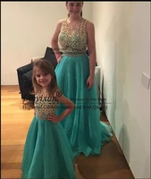 mint green prom dresses 2020 scoop neck long evening gowns formal party night elegant tulle beading pearls robe de soiree
