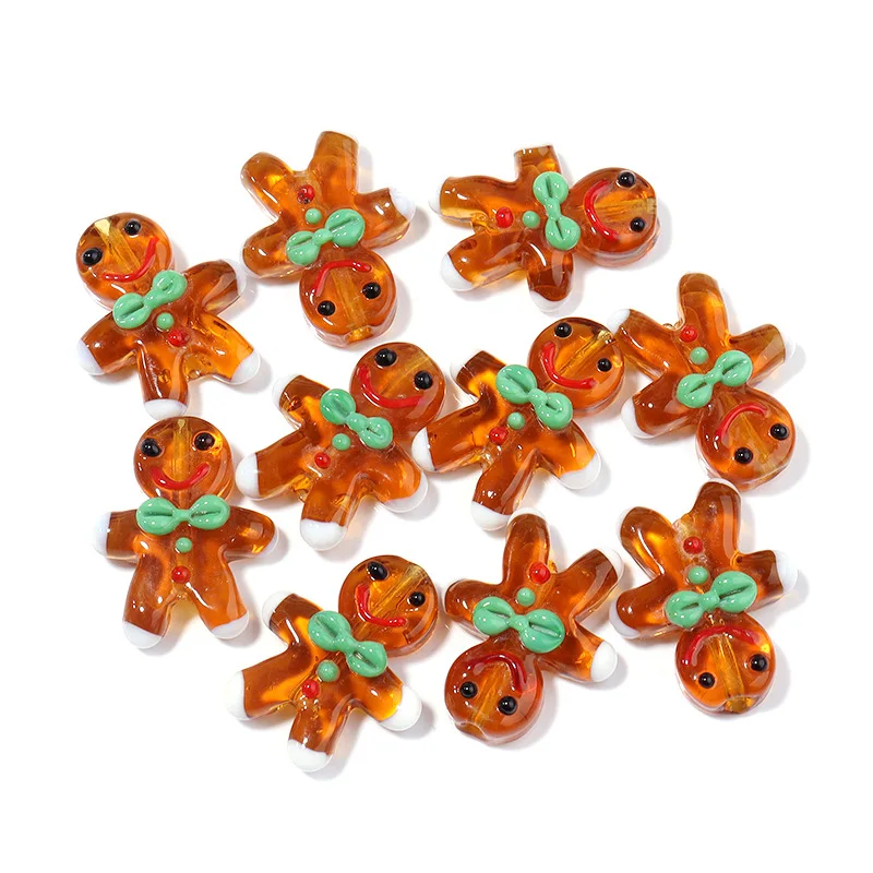 

2pcs 27x23mm Gingerbread Man Lampwork Beads Fashion Cute Loose Handmade Lampwork Bead For Jewelry Making DIY Accessories