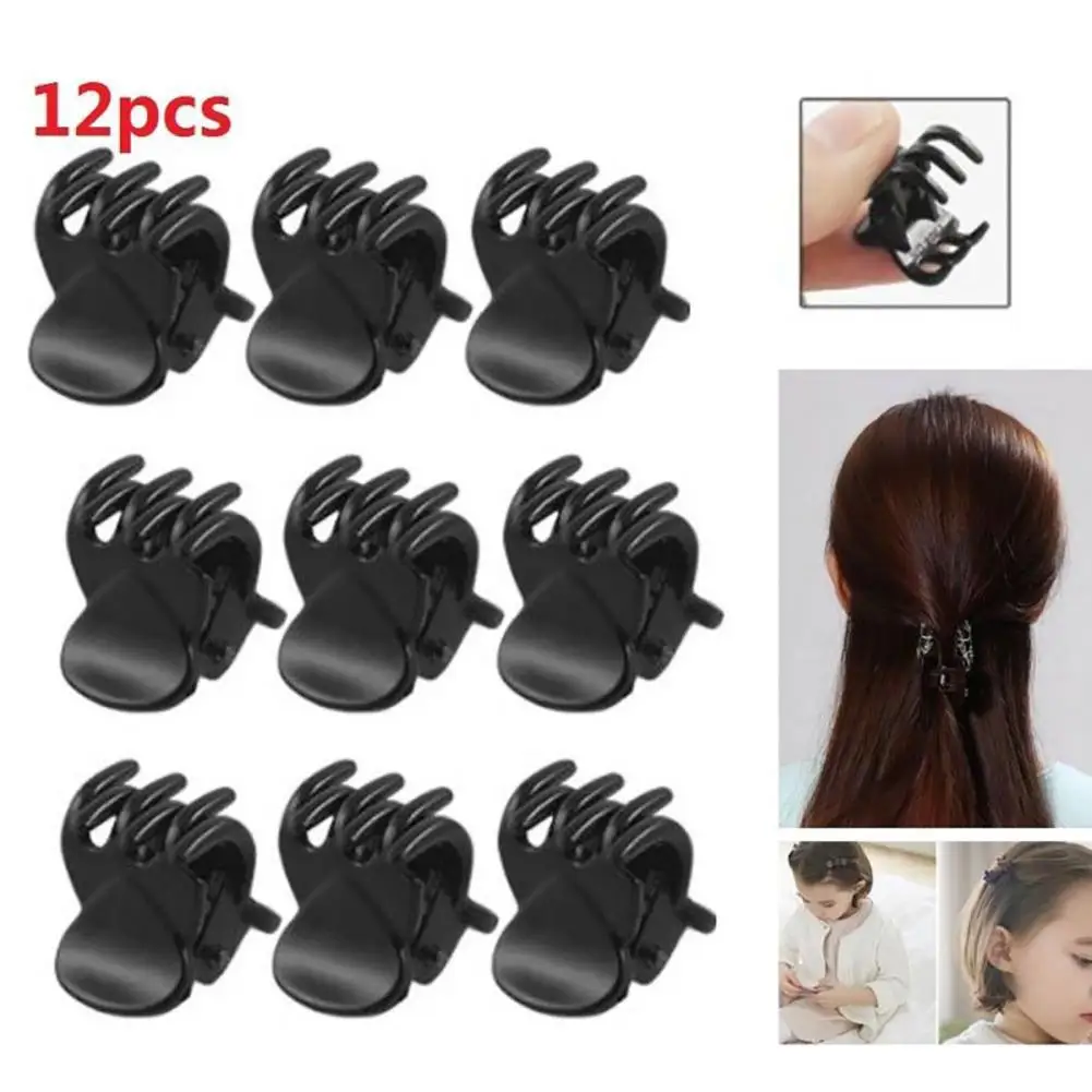 Мини заколка для волос черная пластиковая 12 шт.|Шпильки и заколки волос| |