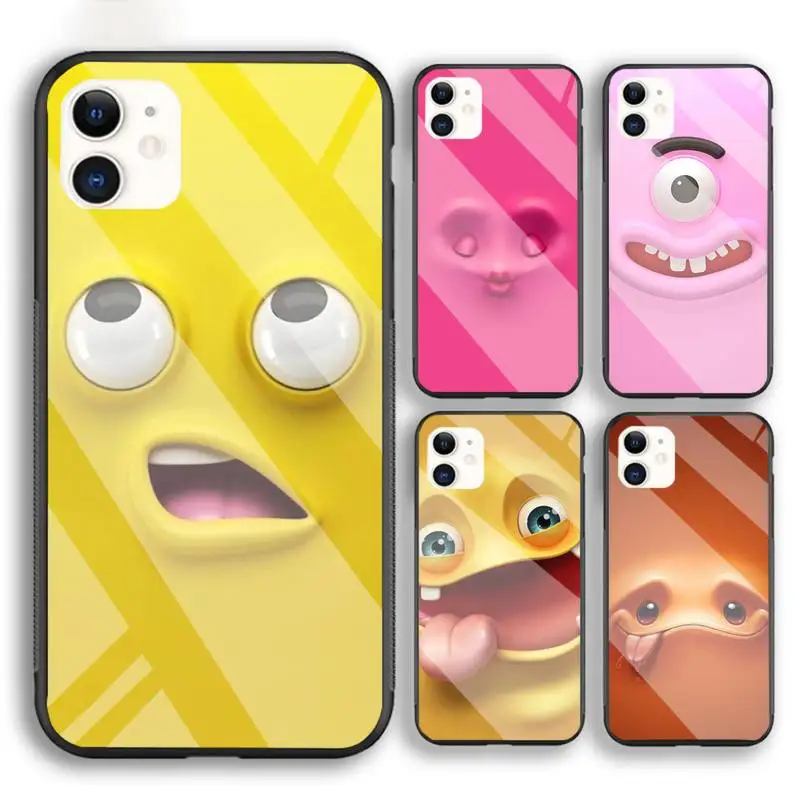 

3D Funny Face Phone Case For Iphone 6 6s 7 8 Plus XR X XS XSmax 11 12 Pro Mini Max Tempered Glass