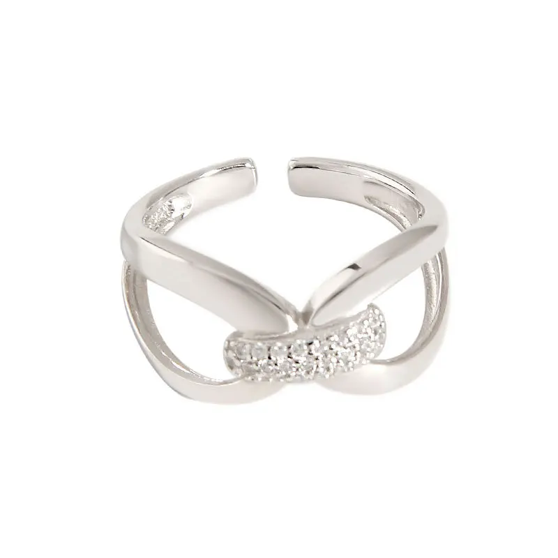 

Hot Sale S925 sterling silver INS Simple Cuban Zircon Ring For Women Open Adjustable Size Fine Jewelry