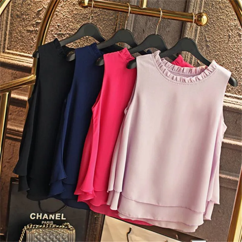 2022 летние новые модные женские майки Женские однотонные шифоновые топы