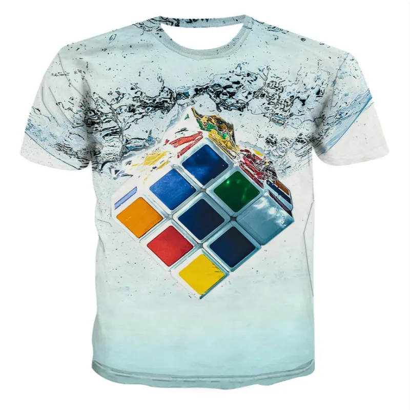

3D fashion printed Rubik's cube casual T-shirt, boys and girls' personalized T-shirt T-shirt, children's cartoon T-shirt clothin