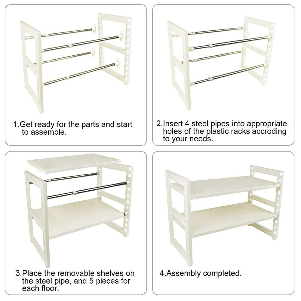 

Stainless Steel Rack Shrinkable Sink Lower Shelf Double Layer Storage Stand Retractable Organizing Shelf Organizer Sink Rack