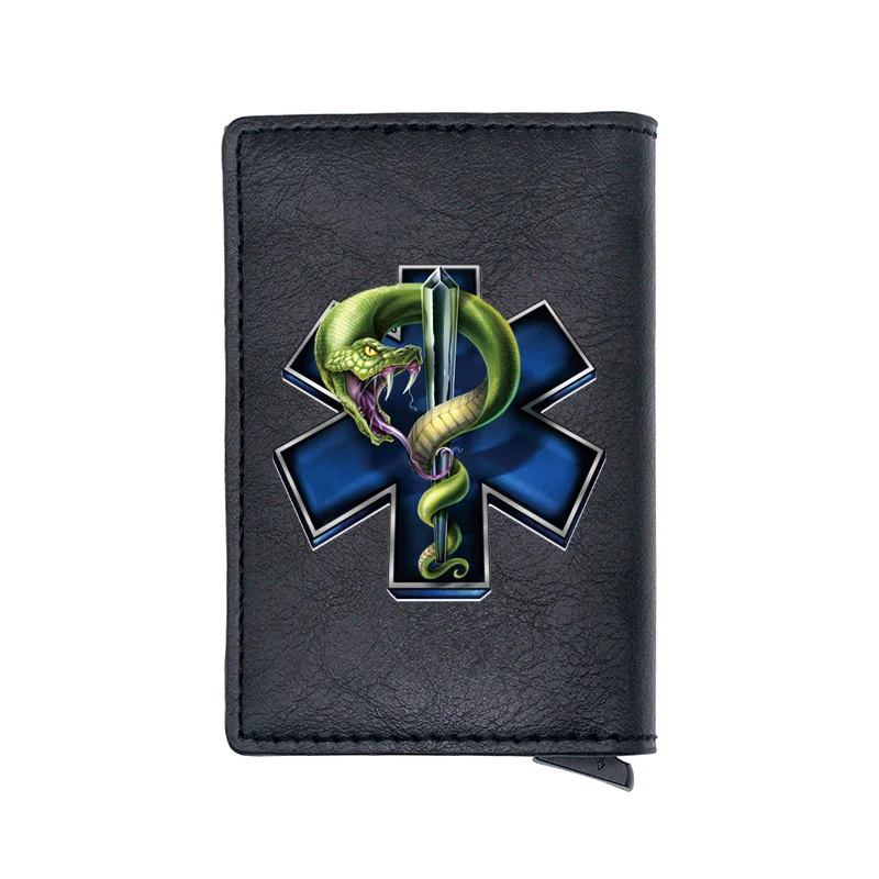 

Brown EMT Emergency Medical Technician Design Digital Printing Leather Card Holder Wallet Men Women Charm Short Purse Gift