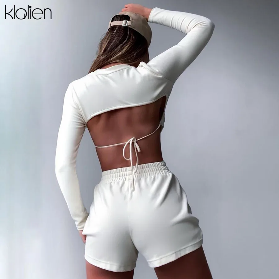 Kalien high street/повседневный комплект с длинными рукавами и байкерскими шортами