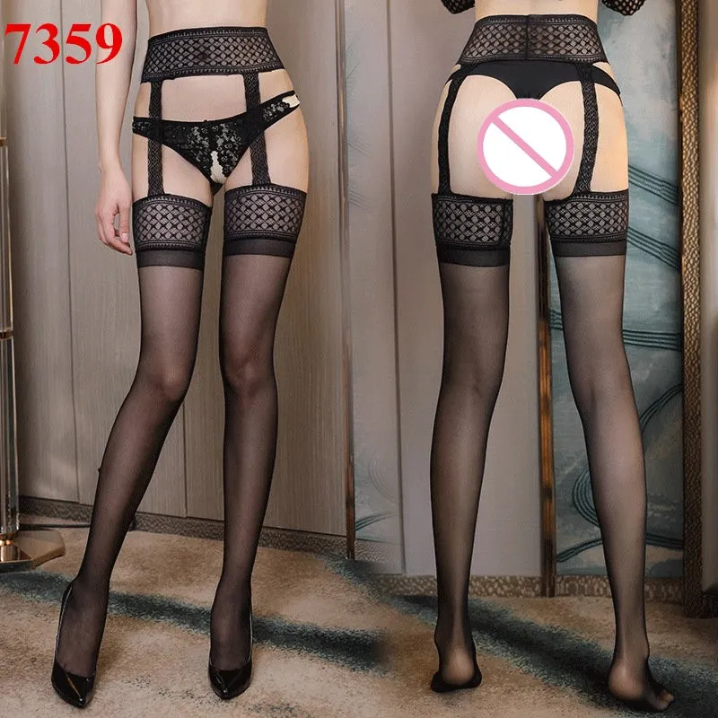 7359 Sexy Tights Stockings For Women Ladies Erotic Lingerie Open Crotch High Waist Pantyhose Thigh High Stockings Female Hosiery - Цвет: 7359
