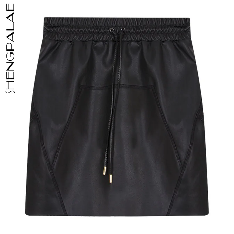 

SHENGPALAE модная юбка из искусственной кожи Женская Осенняя Новинка 2021 года черная уличная мини-юбка с высокой талией на завязках женская мода