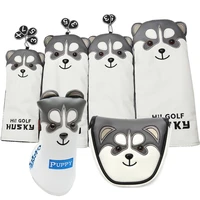 1 pc husky golf driver head cover cartoon animal 1 3 5 7 woods pu leather headcover blade mallet putter cover iron covers