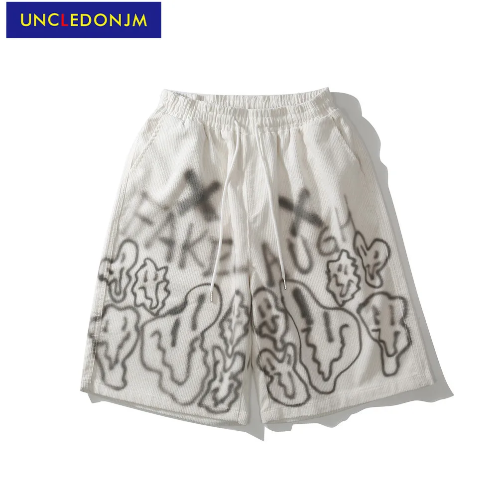 

UNCLEDONJM Graffiti sweatshorts Hip Hop Loose Knee Length vintage streetwear men 2021 Summer men casual shorts U2213