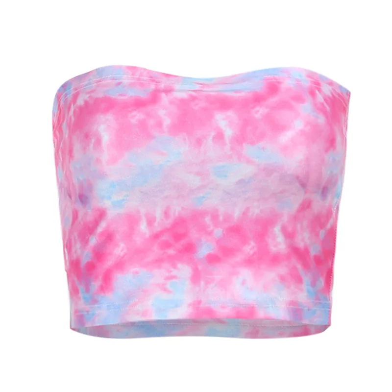 

InstaHot Tie Dye Sexy Bustier Strapless Summer Women Tank Top Casual Slim Tube Top 2021 Streetwear Beach Lady Crop Tops Fashion
