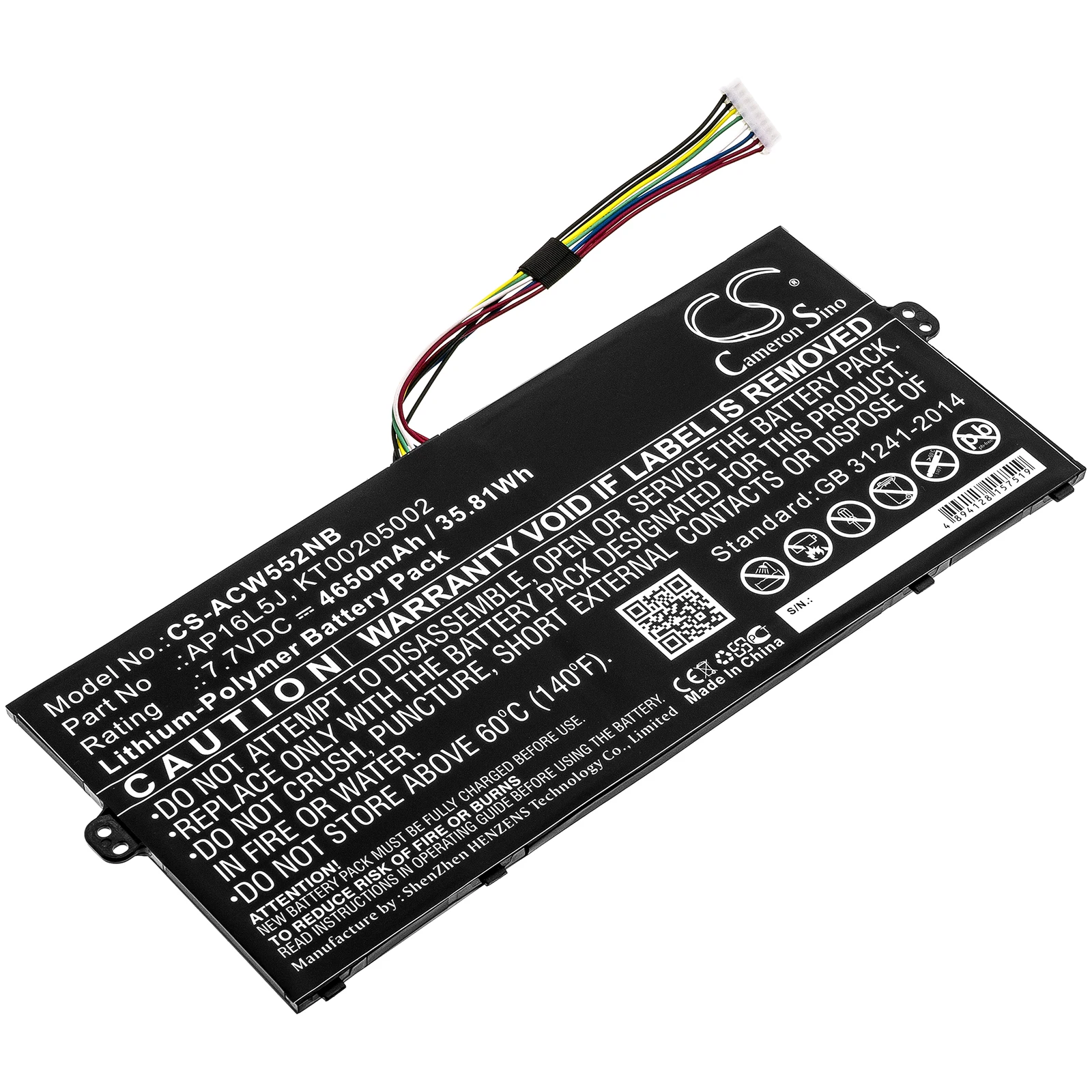 

cameron sino battery for Acer KT.00205.002, NX.GTMED.008, NX.GTMEF.019, NX.GTMEK.003, NX.GTMEK.005, NX.GTMET.006, NX.GTMSG.001,