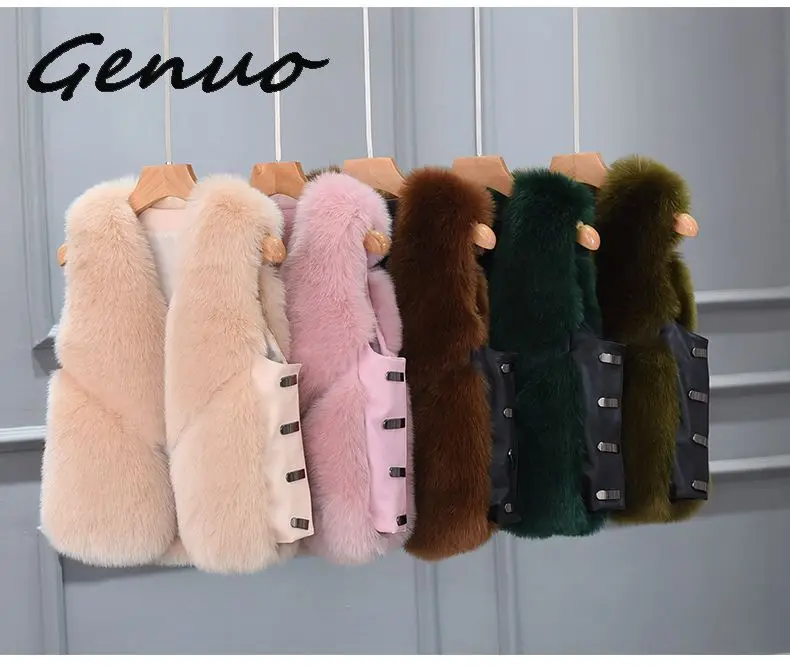 New 2019 Winter Women's Thick Warm Faux Fox Fur Vest High Quality Fashion Side buckle O-Neck Short Fur Coat For Women Outwear