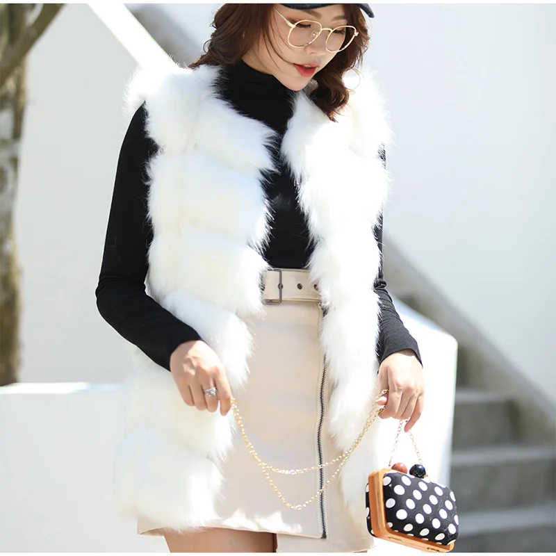 

Women's Winter Faux Fur Sleeveless Warm Vest Plaid Black Solid Waistcoat Ladies Jacket 2021 Autumn Elegant Fashion Female Vests