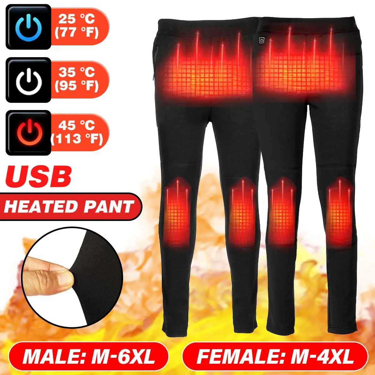 Men Women's USB Electric Heating Trousers Pants Camping USB Intelligent Heated Sportswear Warm Knee Trouser Pant for Camping SKi